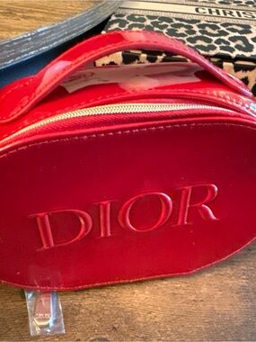 Dior Patent Leather Red Embossed Cosmetic Case